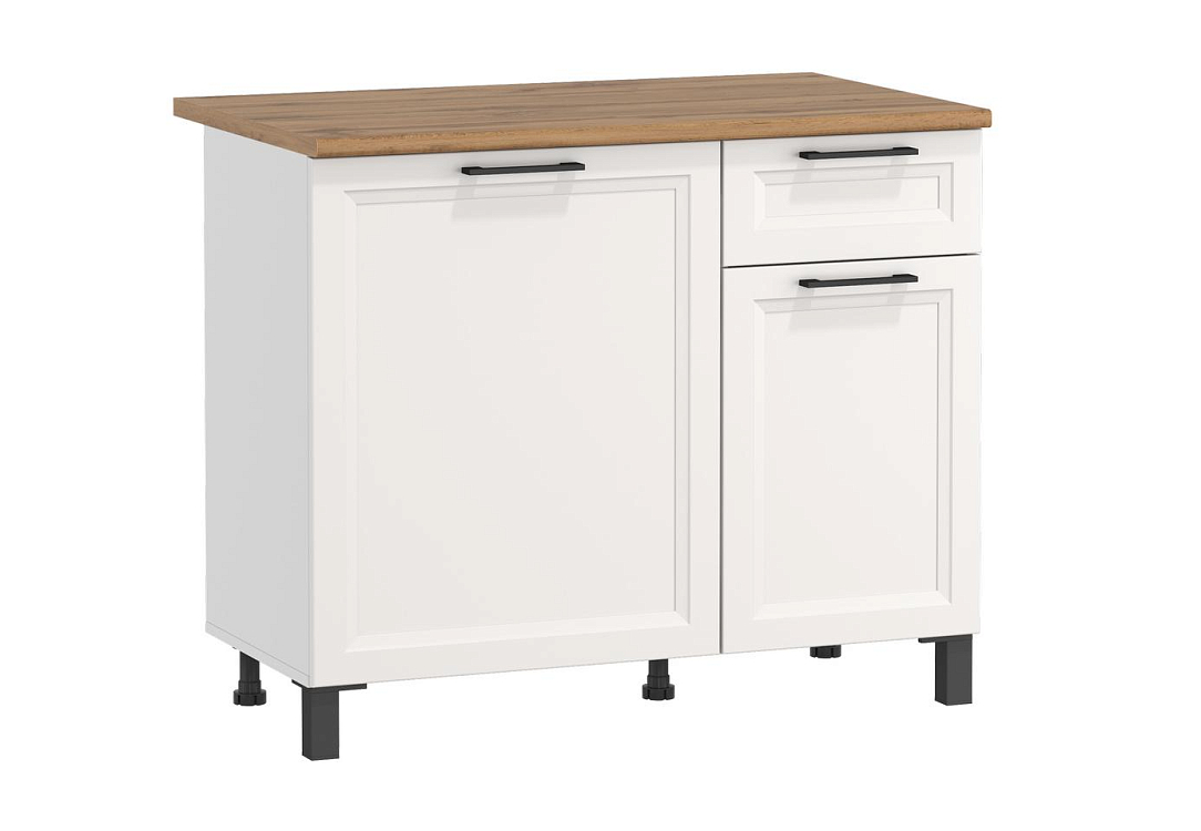 Шкаф Римини (1000) белый/столешница дуб вотан/ДВПО белый/ПВХ белый О/профиль ПВХ белый О