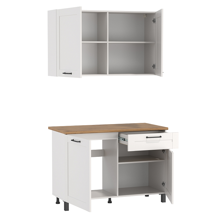 Шкаф Аризона (1200) белый/столешница дуб вотан/ДВПО белый/профиль ПВХ белый О